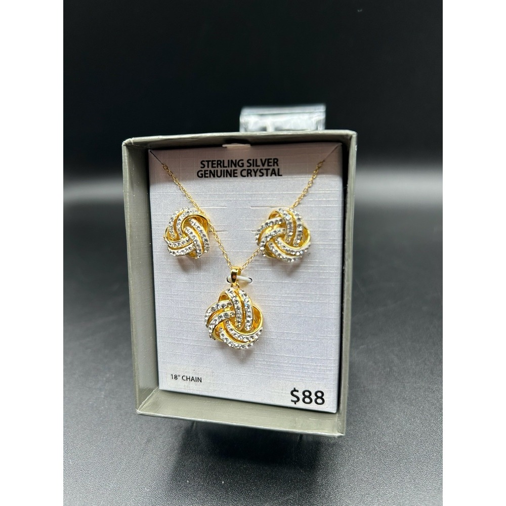 Brilliance 18kt Gold Flash Over Sterling Silver Necklace Earrings Love Knot